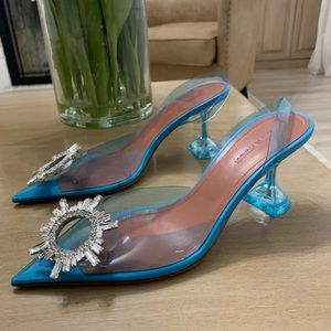 Amina Muaddi Begum Glass Slingback Pump Shoes Size 38.5